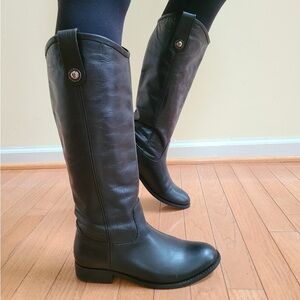 Frye Melissa Button Riding Boots Black Leather Size 7 Extended Calf